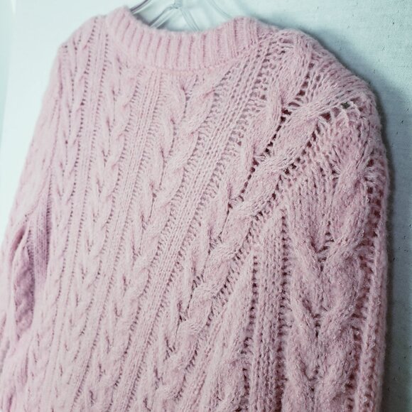 FOR LOVE & LEMONS Billie Long-Sleeve Cardigan Cable Knit Pink size L Coquette - Picture 12 of 16